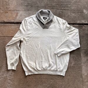 Tasso Elba shawl neck cream and gray sweater for men